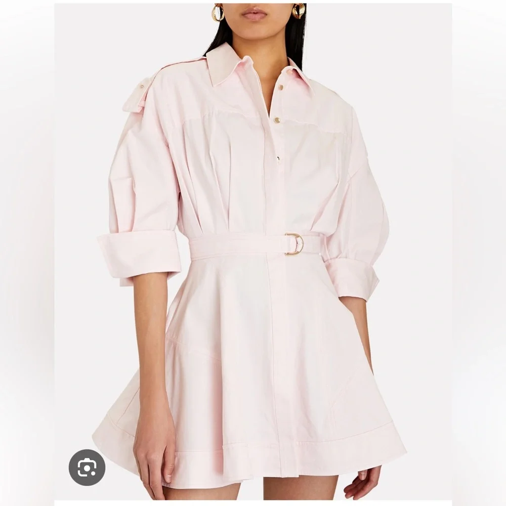 ACLER Vienna Cotton Mini Dress in Pink with Gold Hardware - Picture 2 of 12